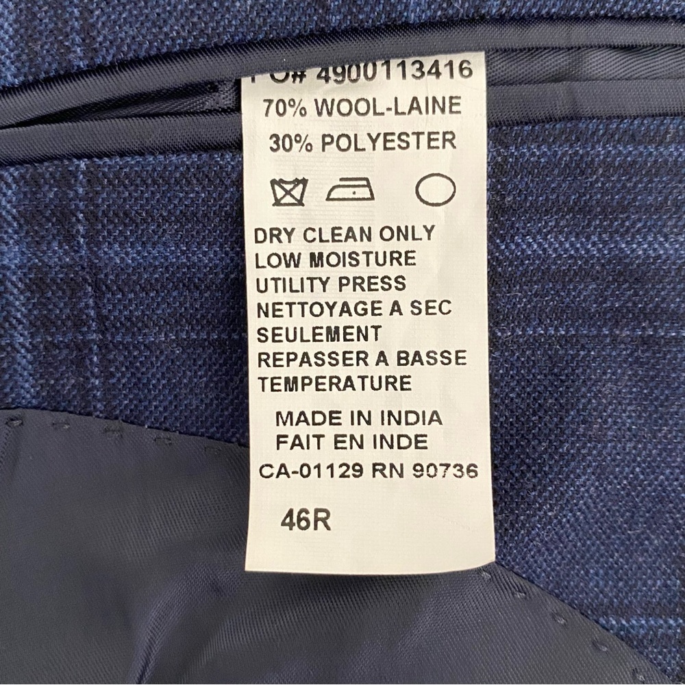 Ralph Lauren Men's Navy Windowpane Wool Blend Blazer Jacket 46R Business Casual - Picture 9 of 16